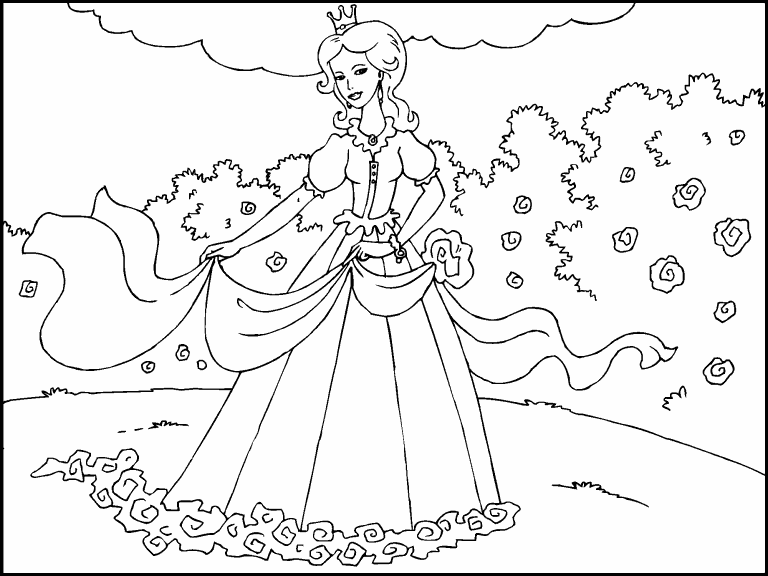 Free coloring page may princess in rose garden