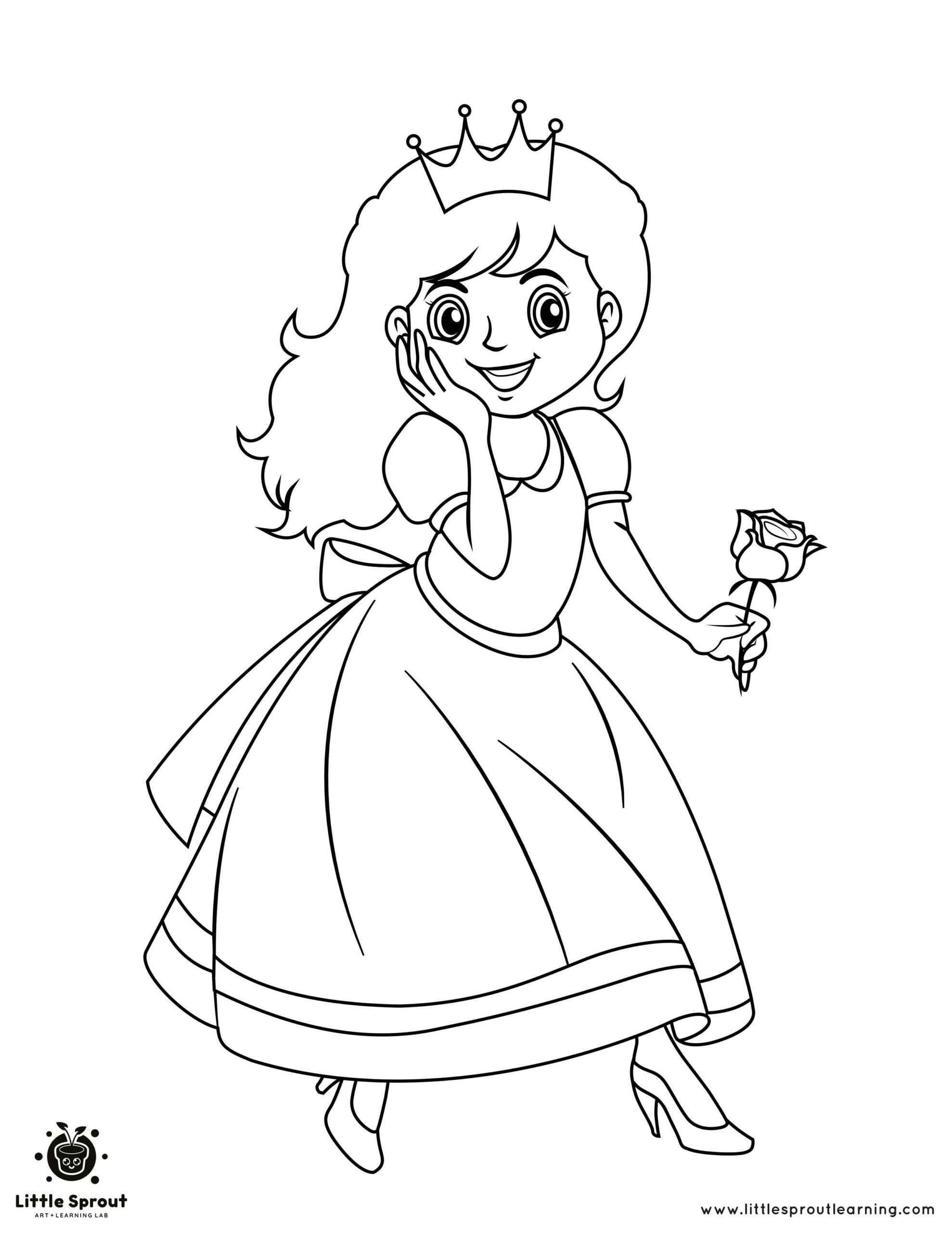 Rose in hand beautiful princess coloring page learning lab