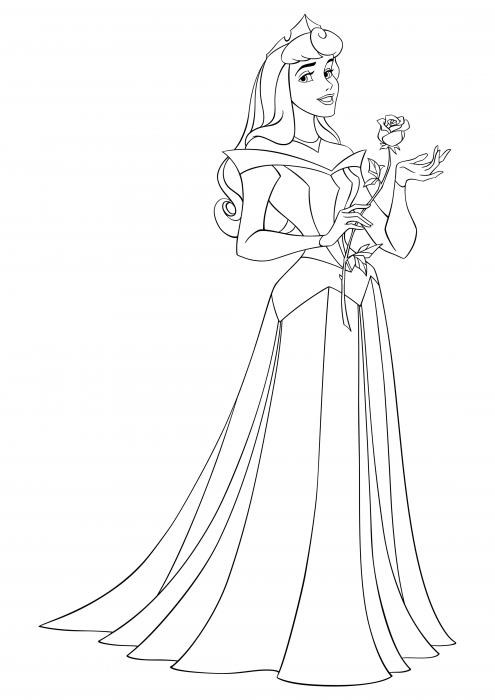 Aurora with a rose in her hand coloring pages disney princesses coloring pages