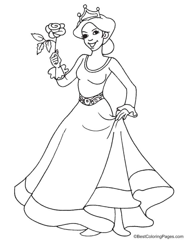 Princess with rose coloring page download free princess with rose coloring page for kids best coloring pages