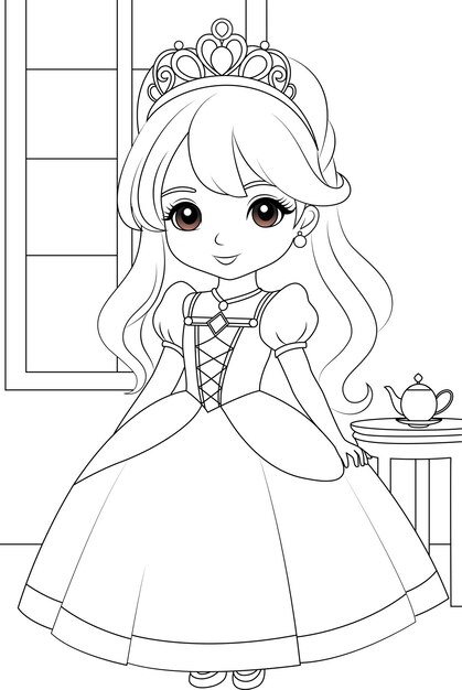 Premium vector coloring page chibi princess in the room