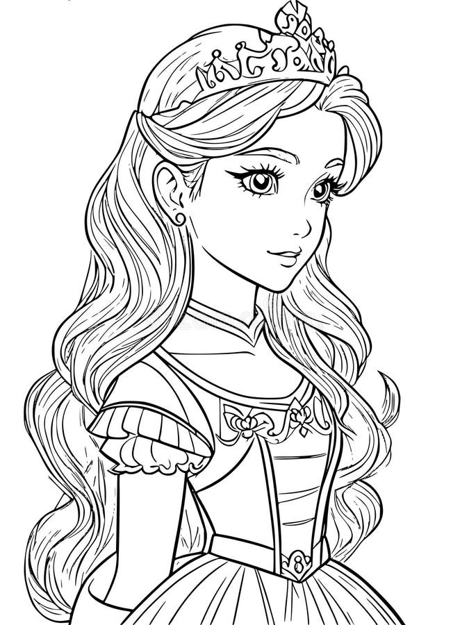 Princess coloring page line art illustration isolated on white background stock illustration