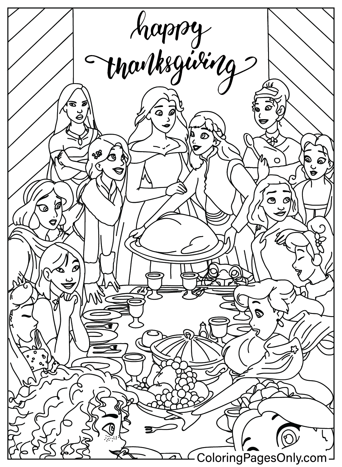 Disney princess thanksgiving coloring page
