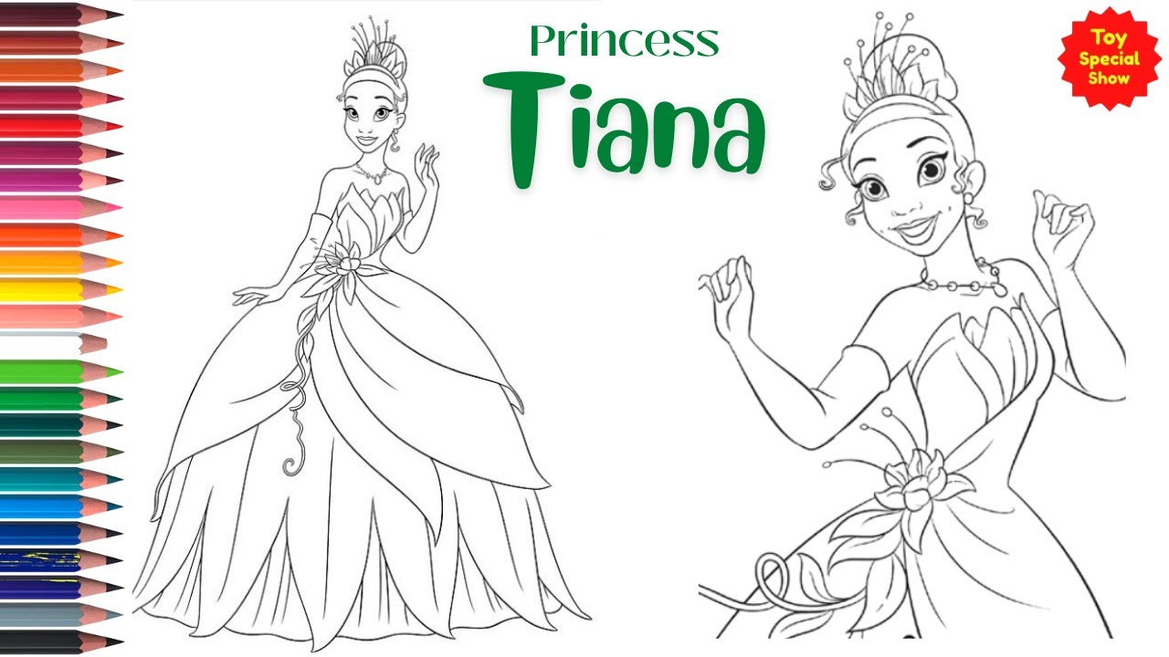 How to colour tiana disney princess colouring for kids