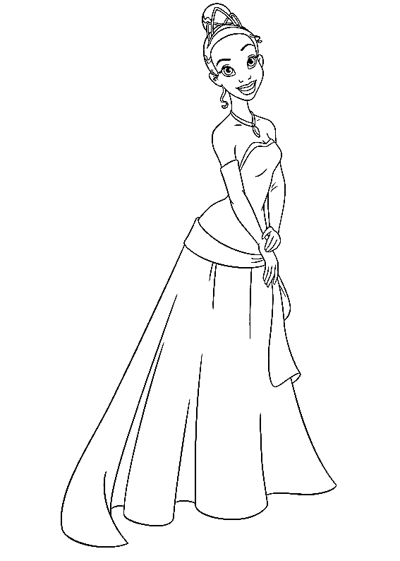 Smiling princess tiana coloring page
