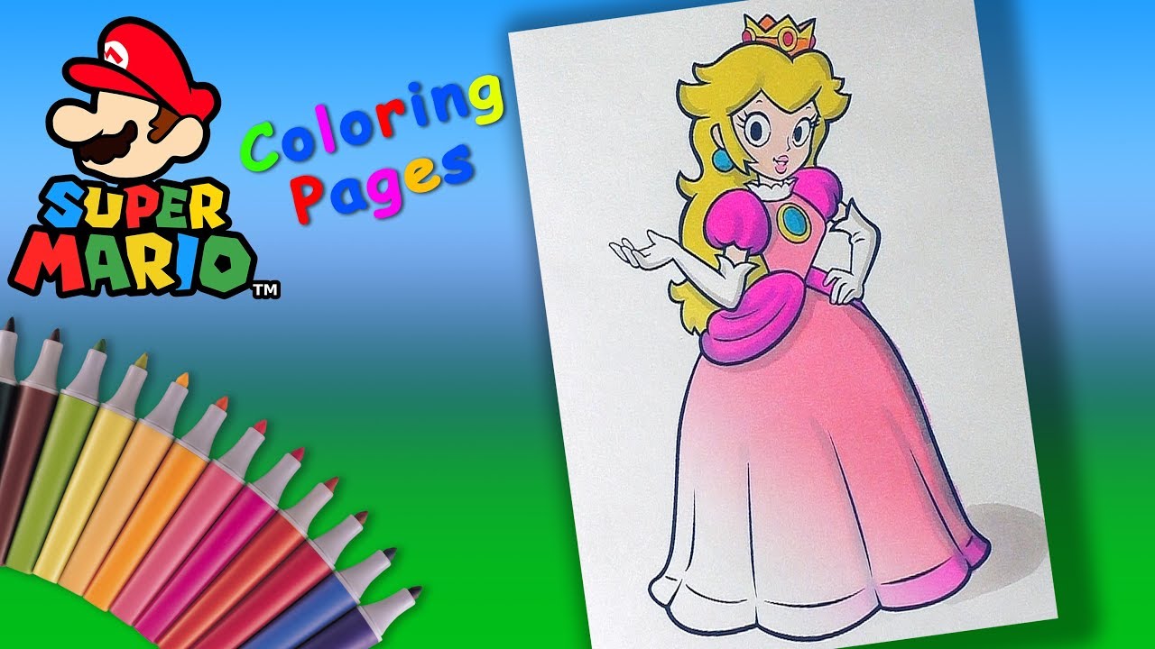 Super mario learncolors and draw for kids princess peach toadstool coloring page