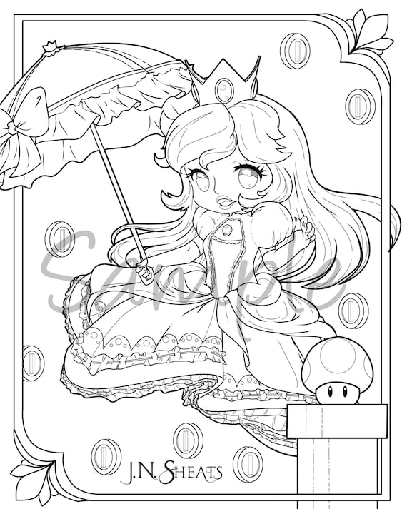 Chibi princess mushroom video game coloring page single download