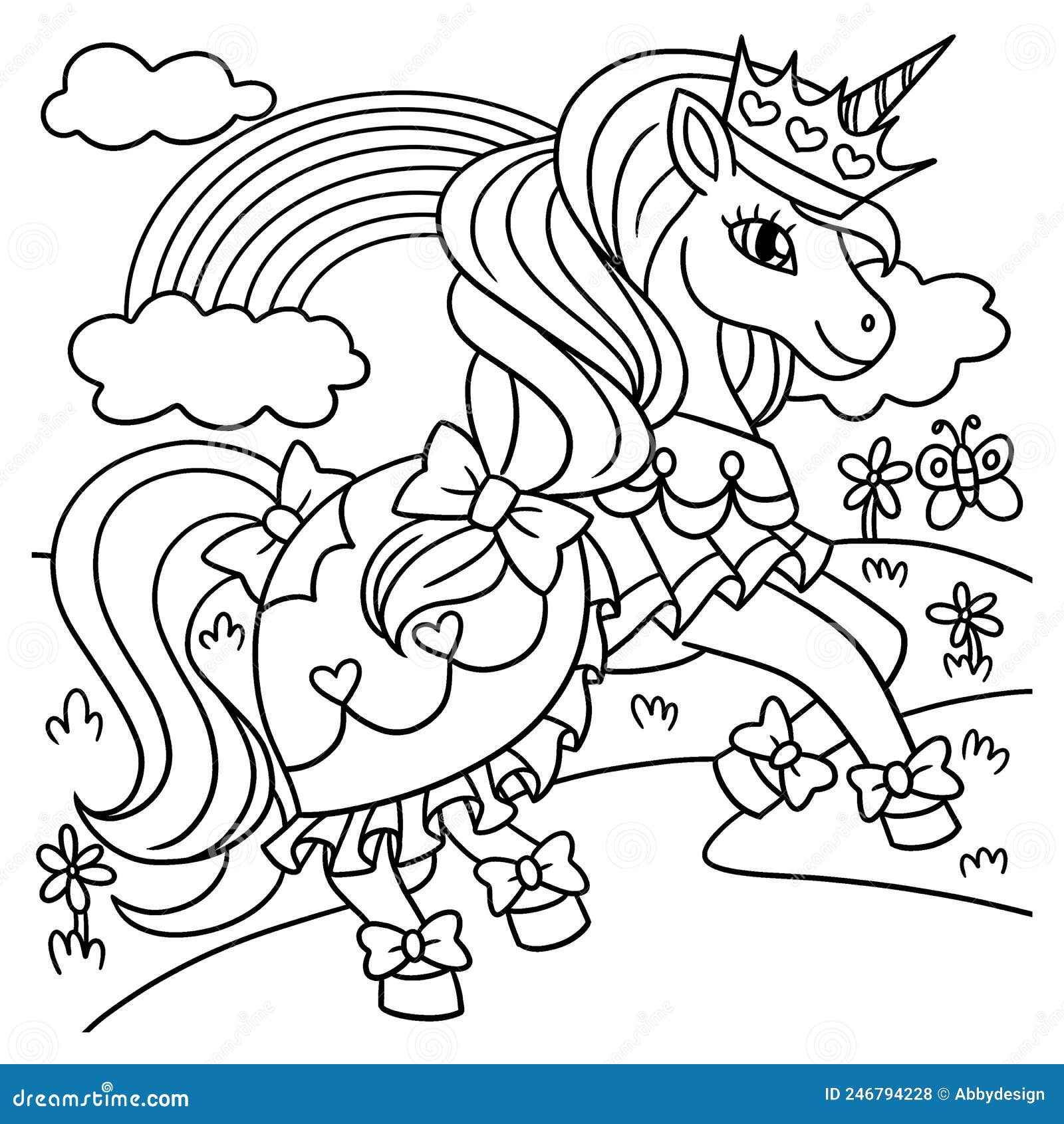 Unicorn princess coloring page for kids stock vector
