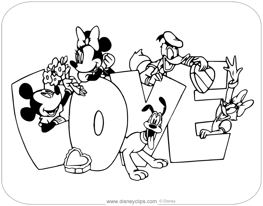 Disney valentines day coloring pages