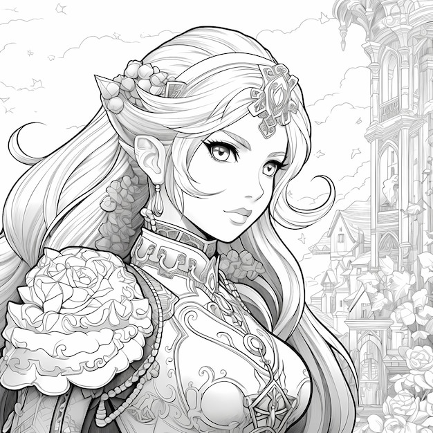 Premium ai image legendary lineart coloring page of princess zelda