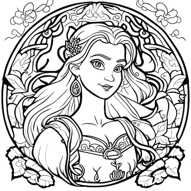 Premium vector beautiful princess coloring pages vector art white background coloring book line art