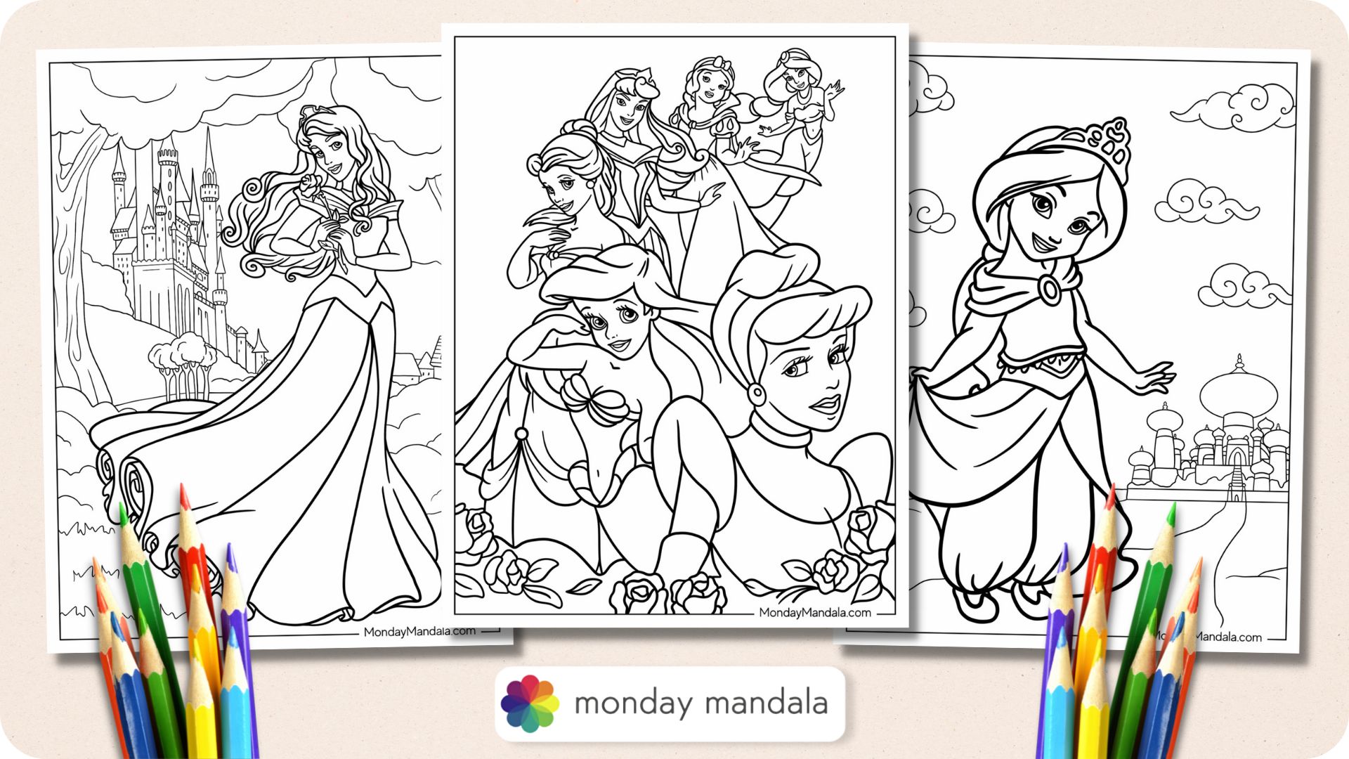 Disney princess coloring pages free pdf printables