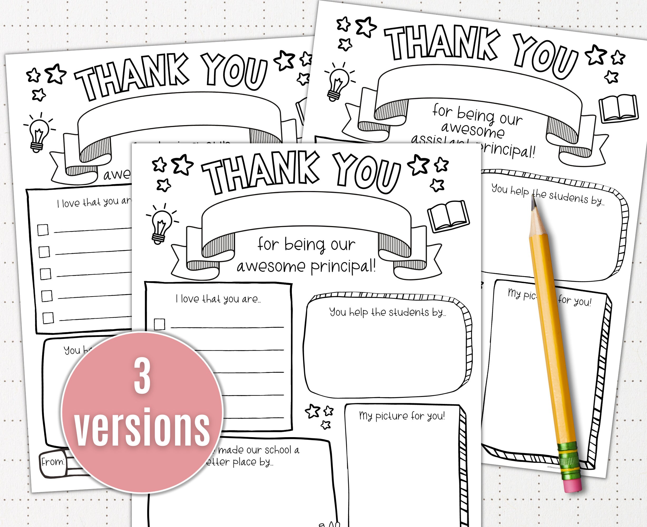 Thank you principal appreciation day thank you principal note thank you principal coloring page end of school year gift