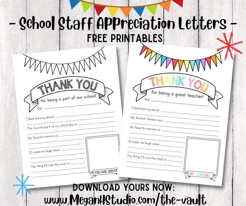 Free printable teacher and school staff appreciation letters