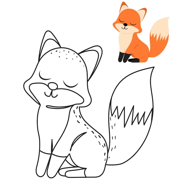Premium vector fox sitting coloring book vector