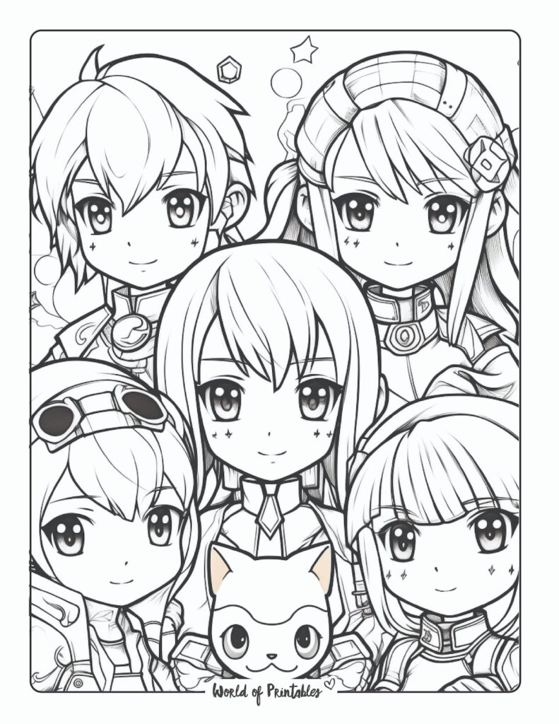 Anime coloring pages for kids adults