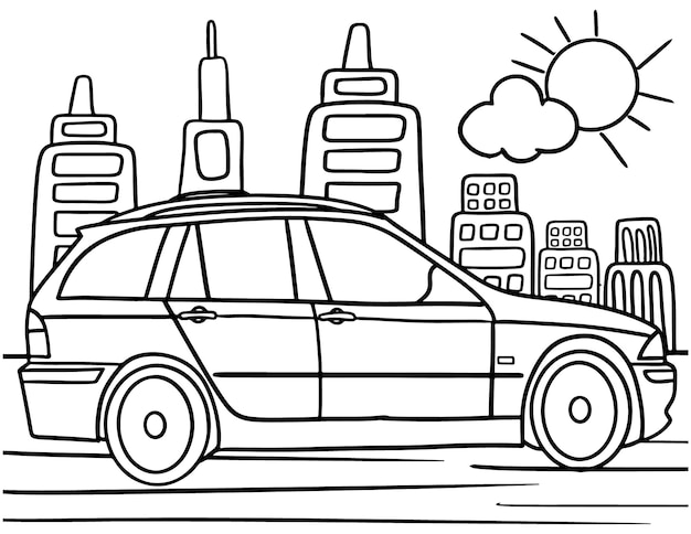 Premium vector car coloring page for kids line art vector blank printable design for children to fill in