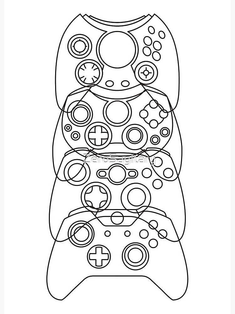 Xbox controller evolution black lines art board print by zerosagitary