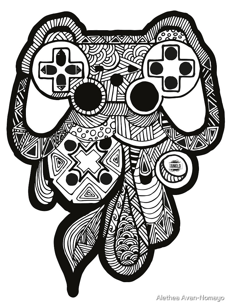 Games console zentangle black white art print for sale by alethea avan