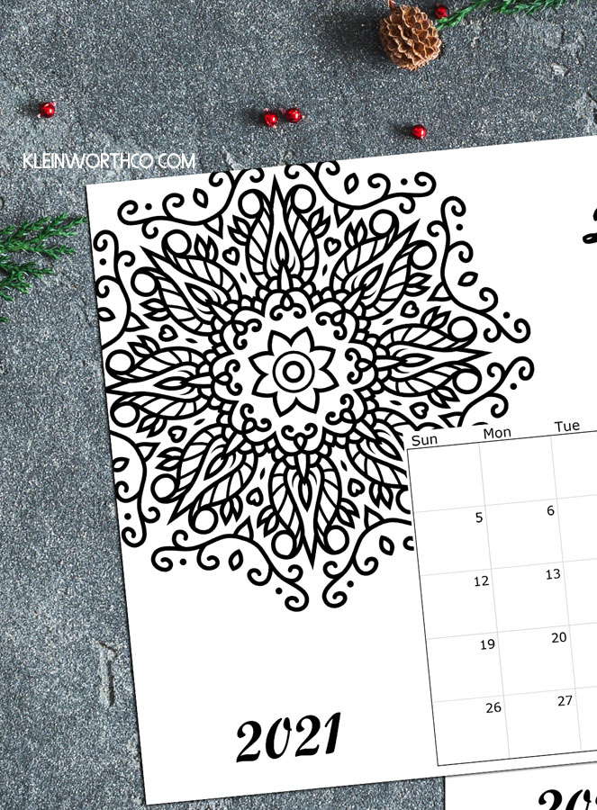 Coloring page calendar printable