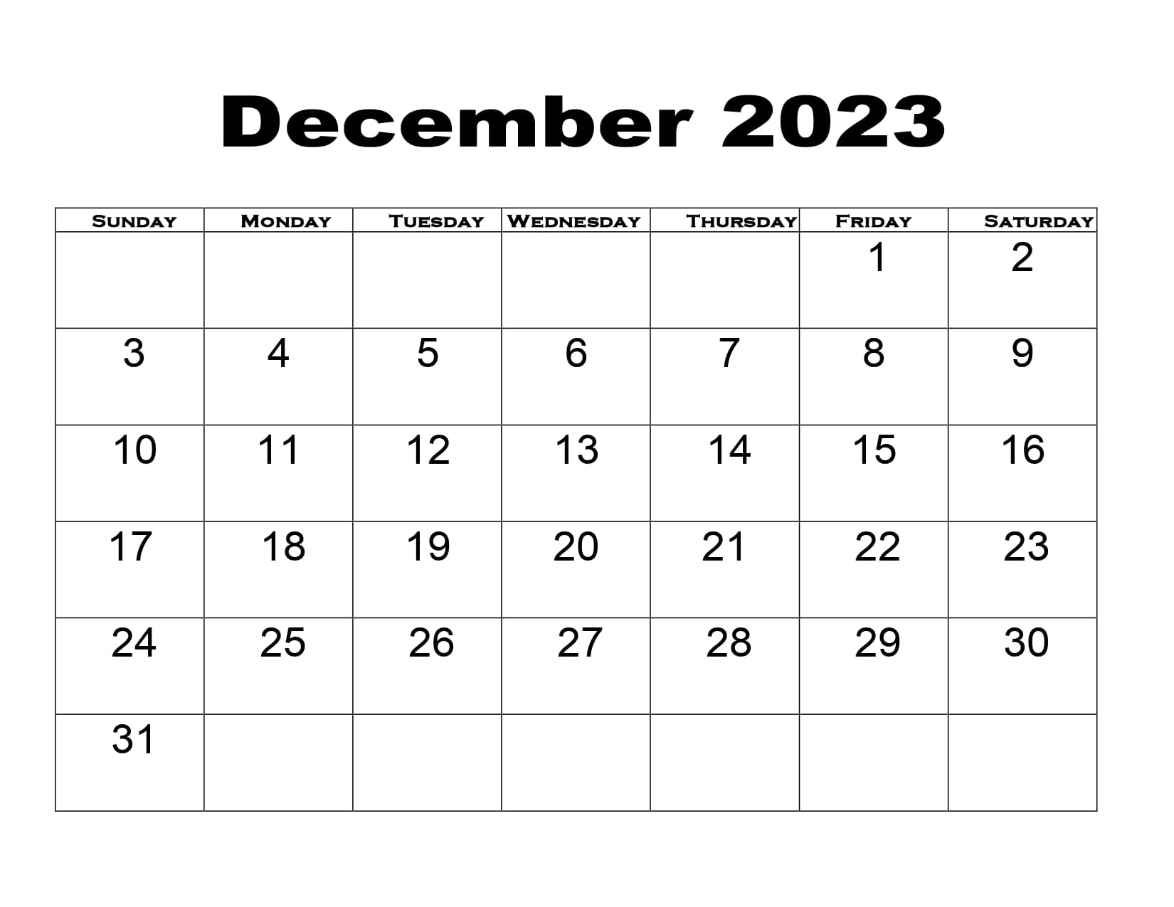 December calendar printable pdf with holidays templates