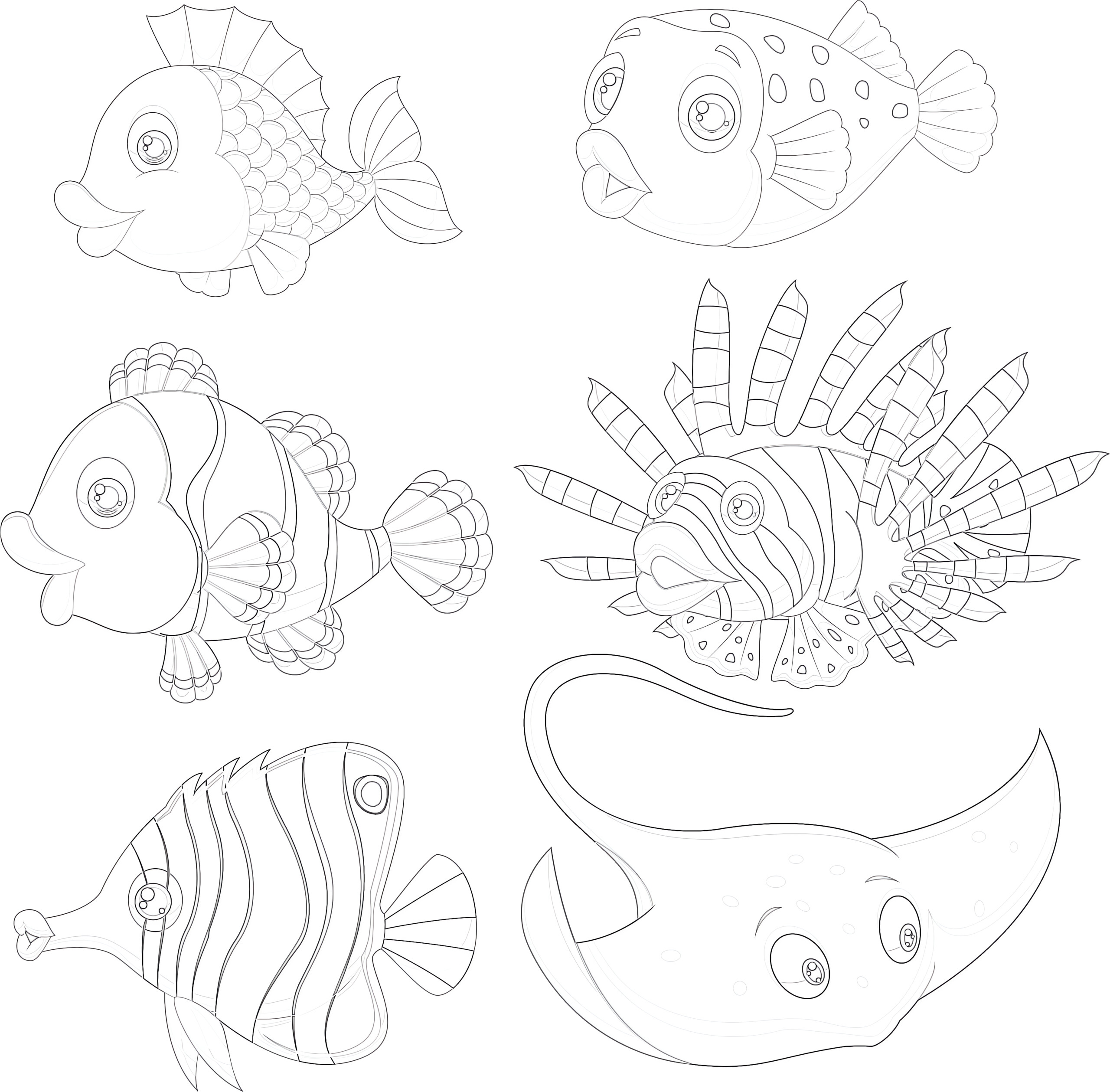 Tropical fish cartoon coloring page
