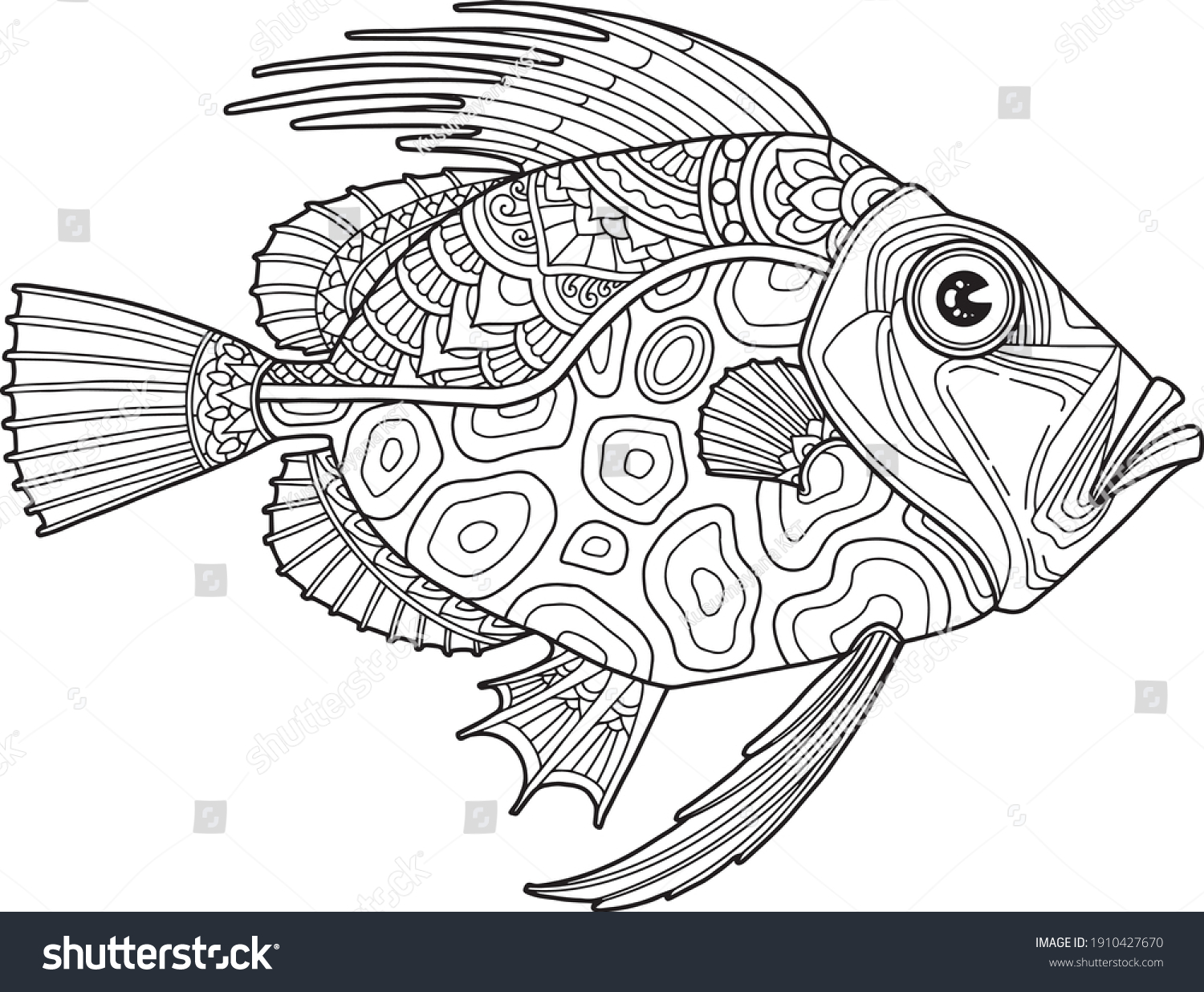 Fish coloring page design clear background stock vector royalty free
