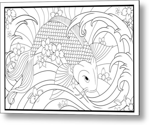 Koi fish coloring page metal print by tearing cookie