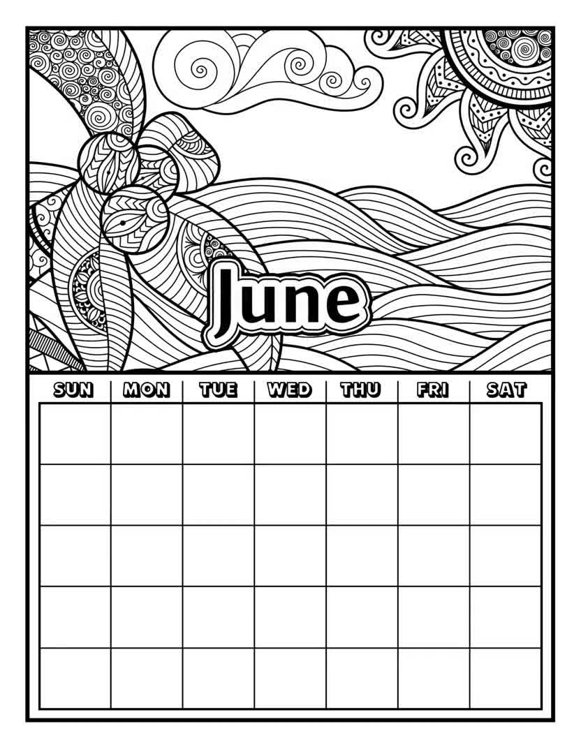Month coloring calendar unique monthly designs undated monthly planner adult coloring calendar planner