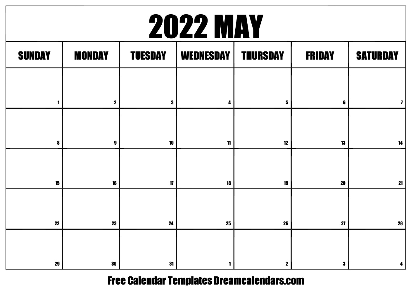 May calendar free blank printable with holidays