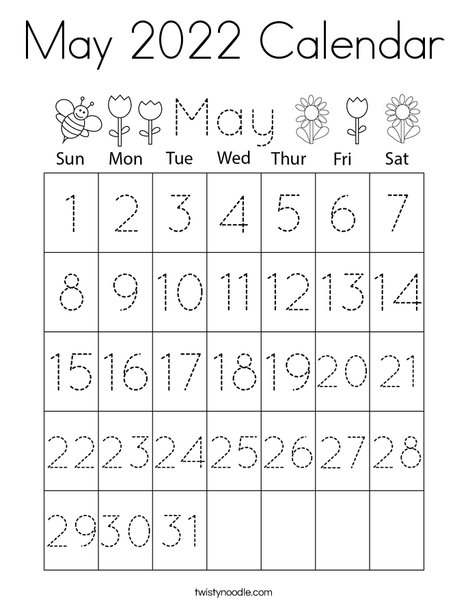 May calendar coloring page