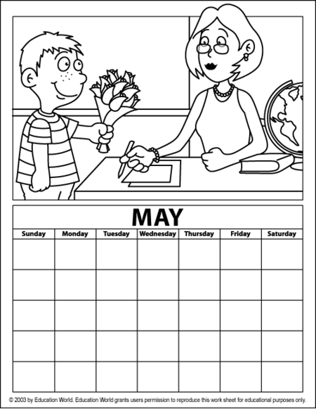 May coloring calendar education world