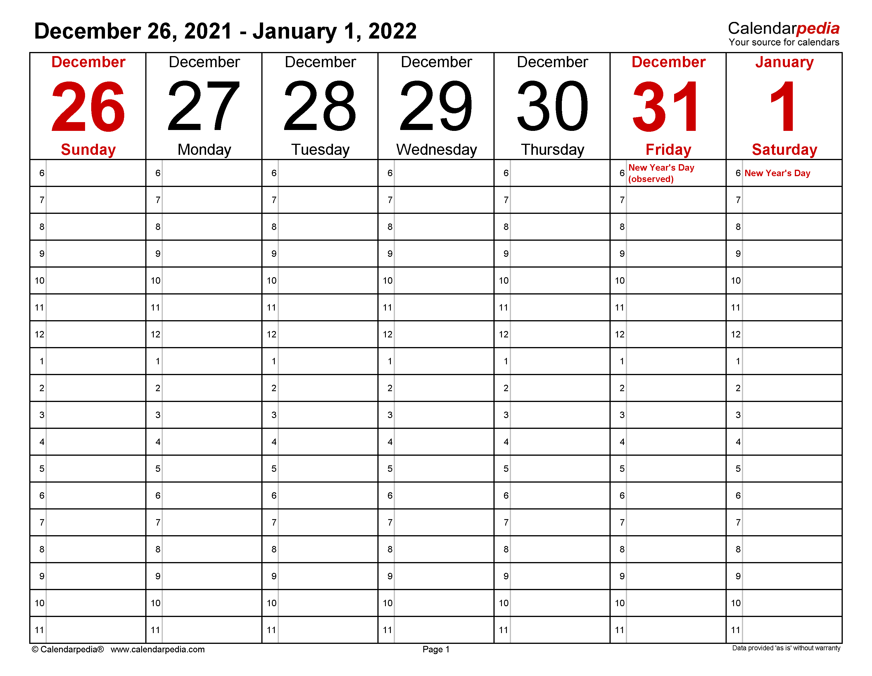 Weekly calendars for pdf