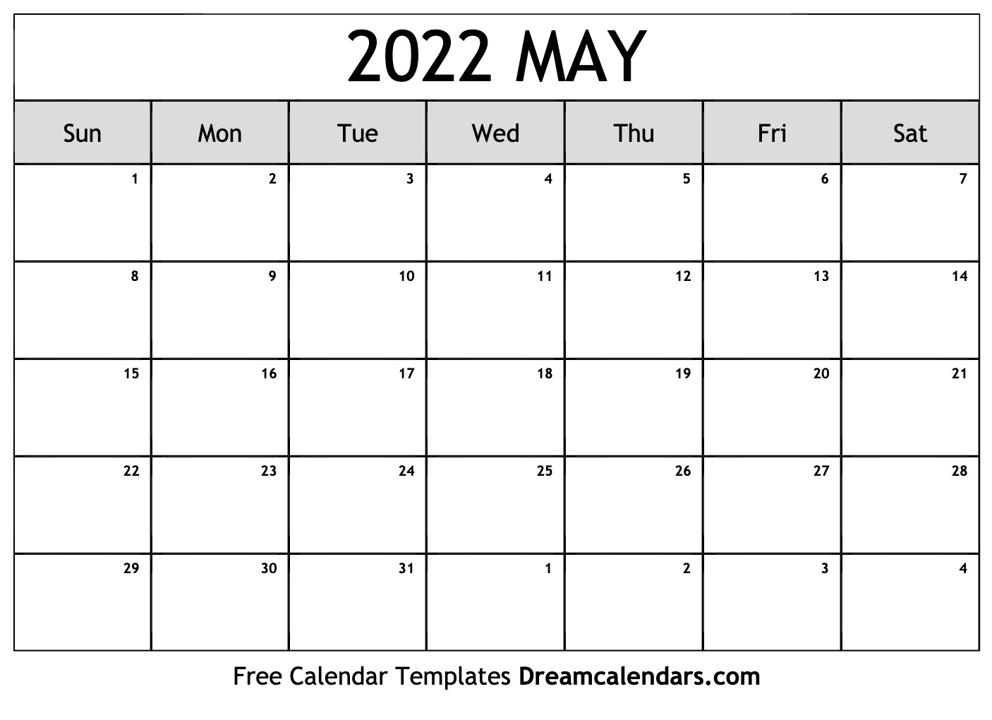 May calendar free blank printable with holidays