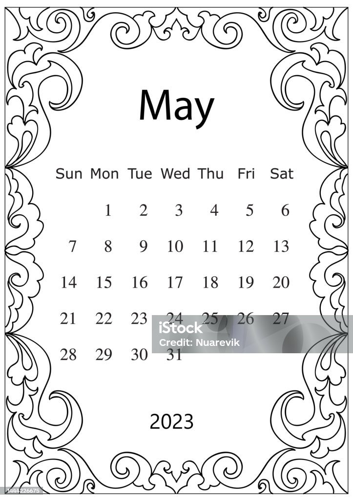 Adult coloring page with monthly calendar of year isolated on white background drawing doodles frame calendar stock illustration