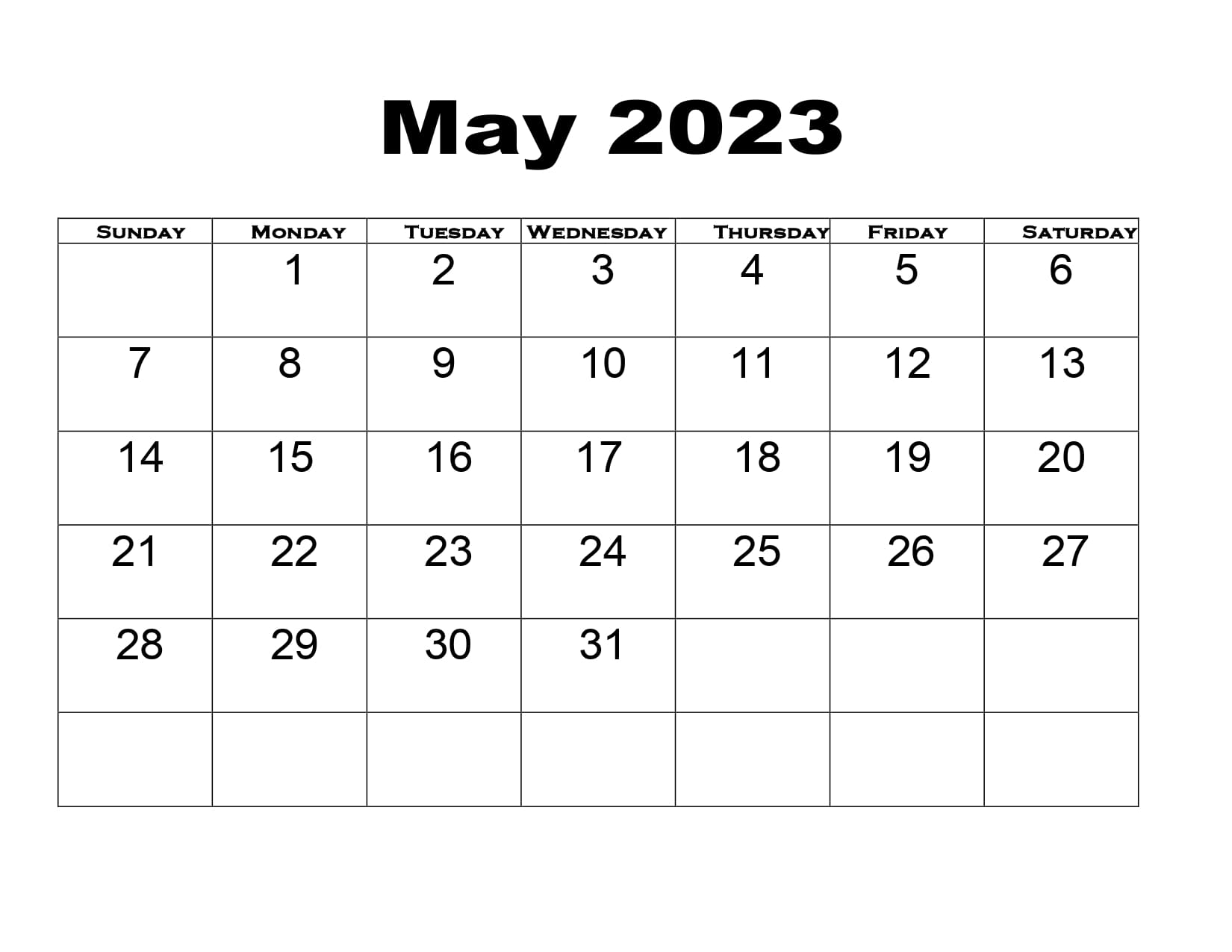 May calendar printable pdf with holiday templates free