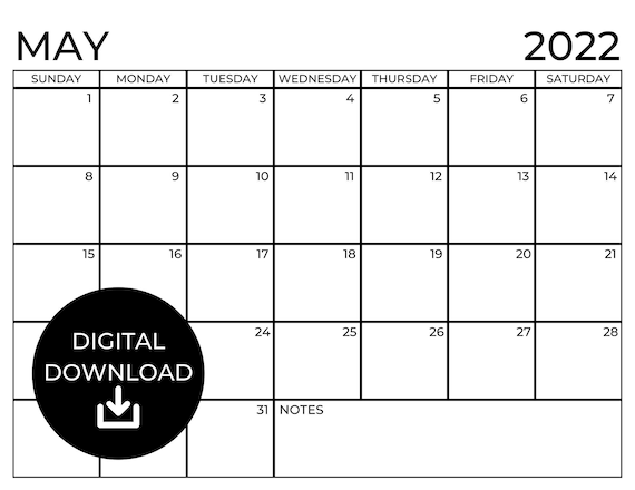 Printable may calendar minimalist calendar simple modern calendar basic desk calendar dated plain calendar monthly planner page
