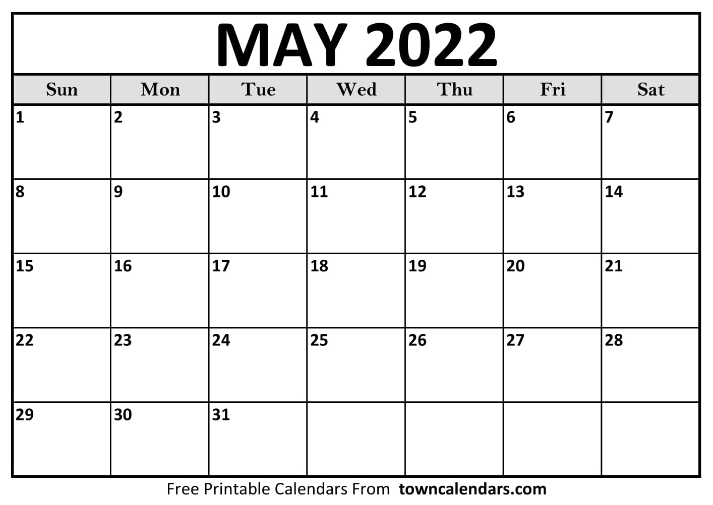 Printable may calendar