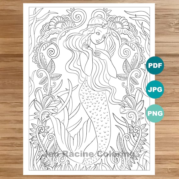 Dreamy mermaid coloring page mermaid art coloring book printable coloring pages for adults coloring pages for kids