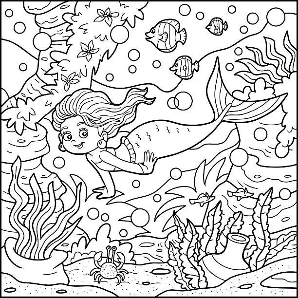 Mermaid coloring pages stock photos pictures royalty