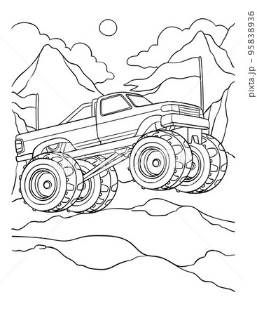 Monster truck coloring page for kids
