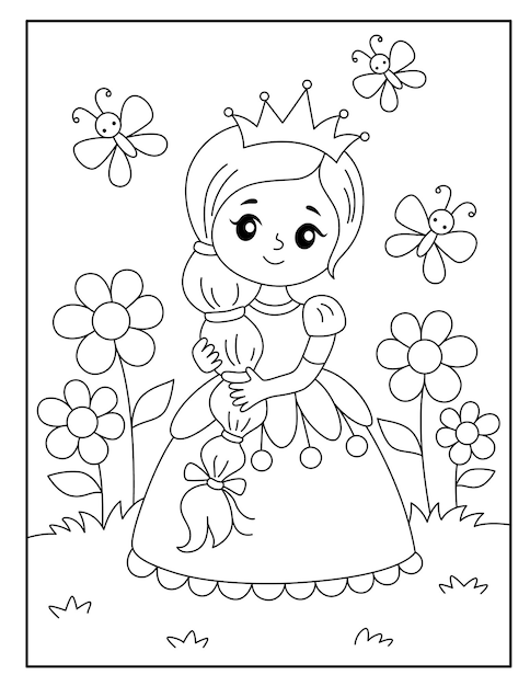 Premium vector princess coloring pages for kids