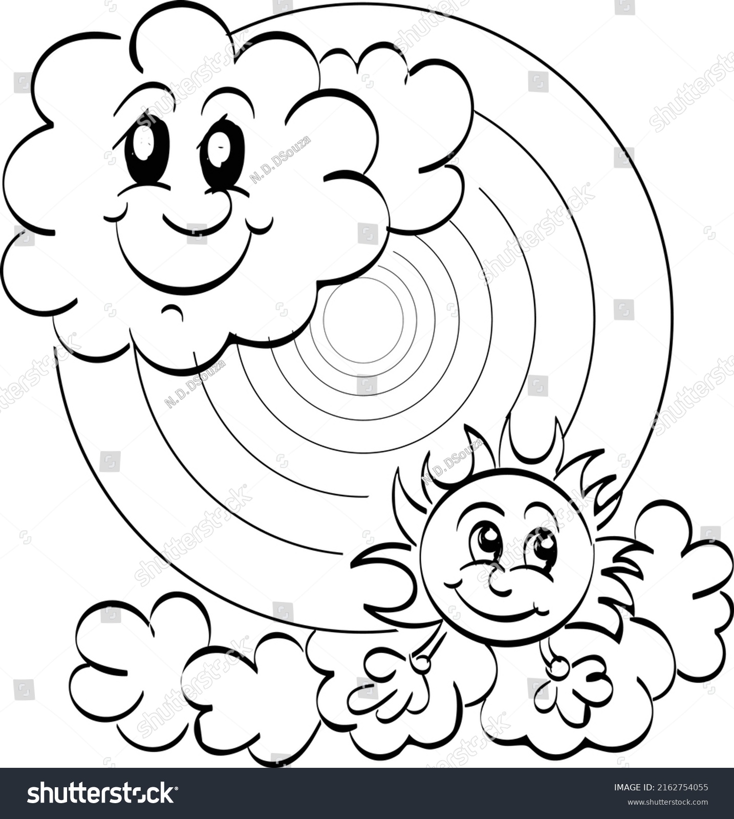 Rainbow coloring page easy print weather stock vector royalty free