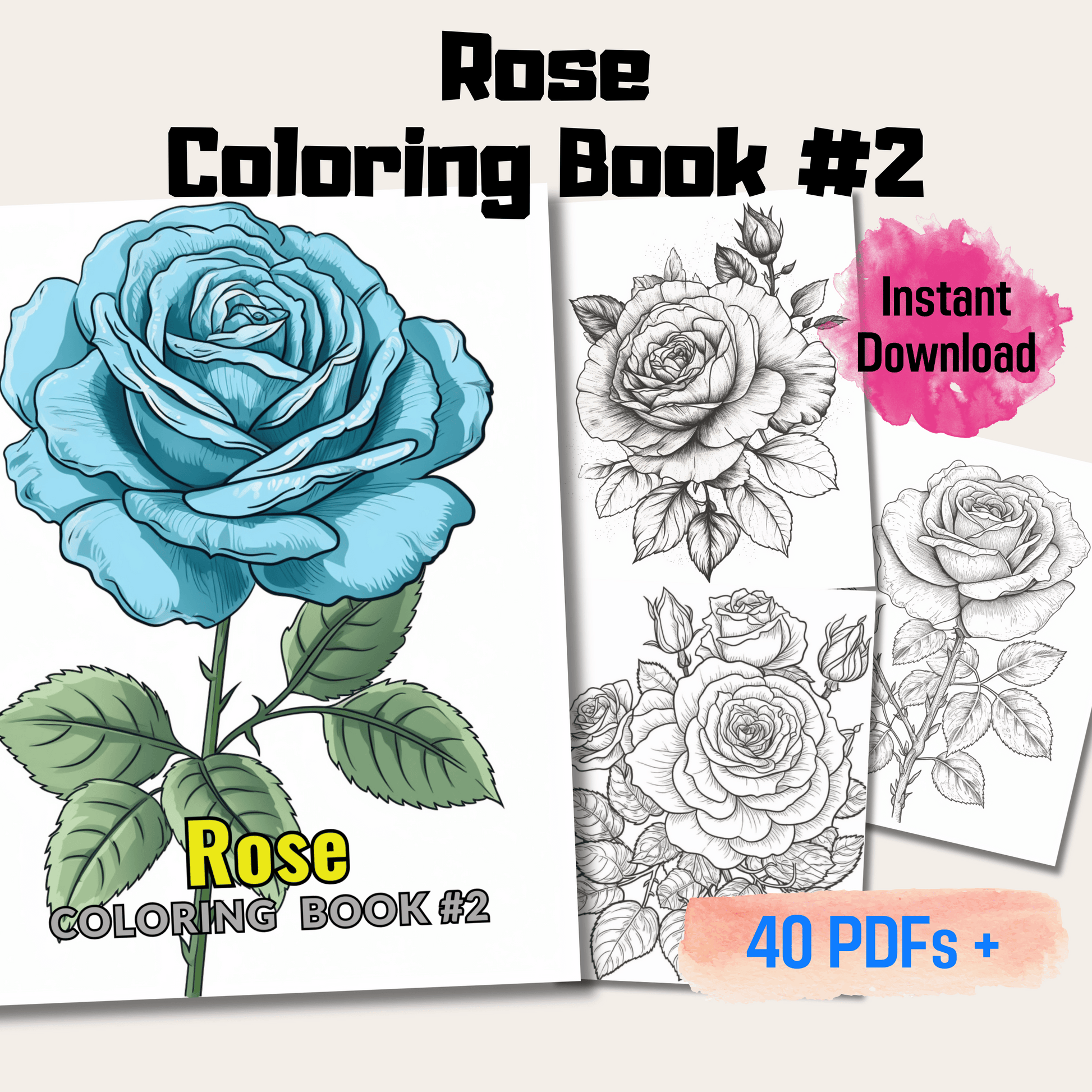 Pages rose grayscale coloring book instant download printable pdf â funny print for you