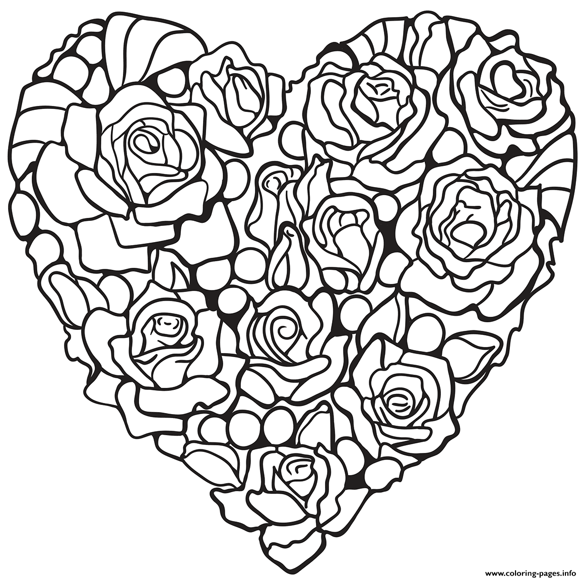 Heart made of rose coloring page printable