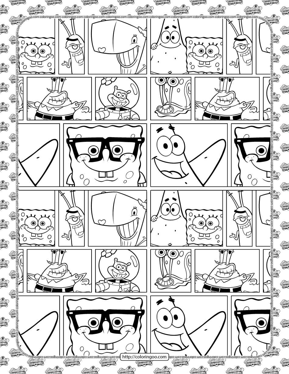 Printable spongebob and friends coloring sheet
