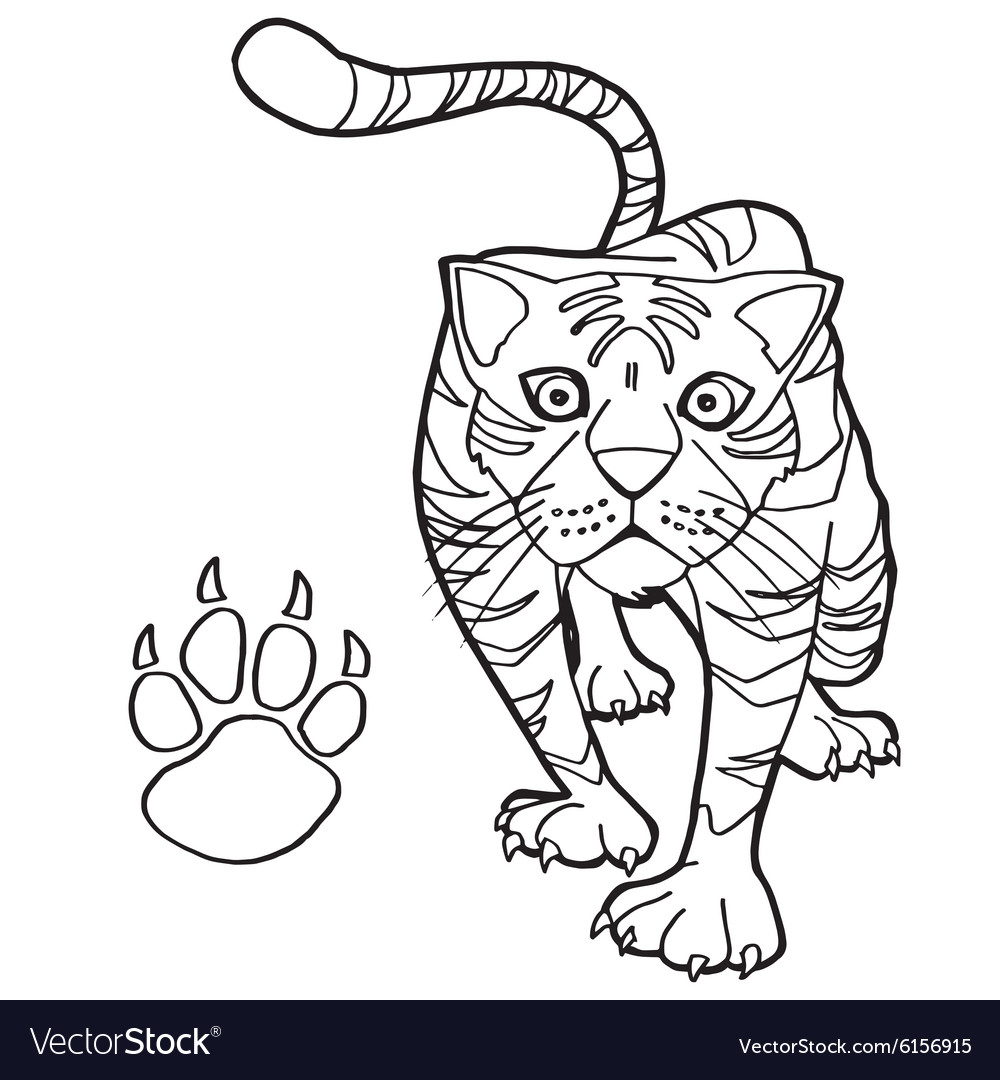 Tiger with paw print coloring pages royalty free vector