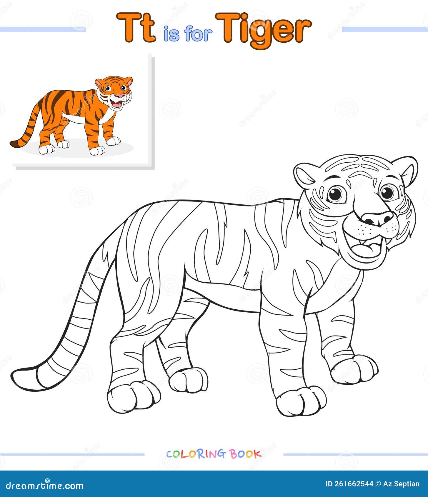 Kids coloring books or coloring pages tiger illustration stock vector