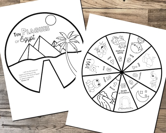 Plagues of egypt coloring wheel printable bible activity watercolor kids passover lesson ten plagues memory game sunday school