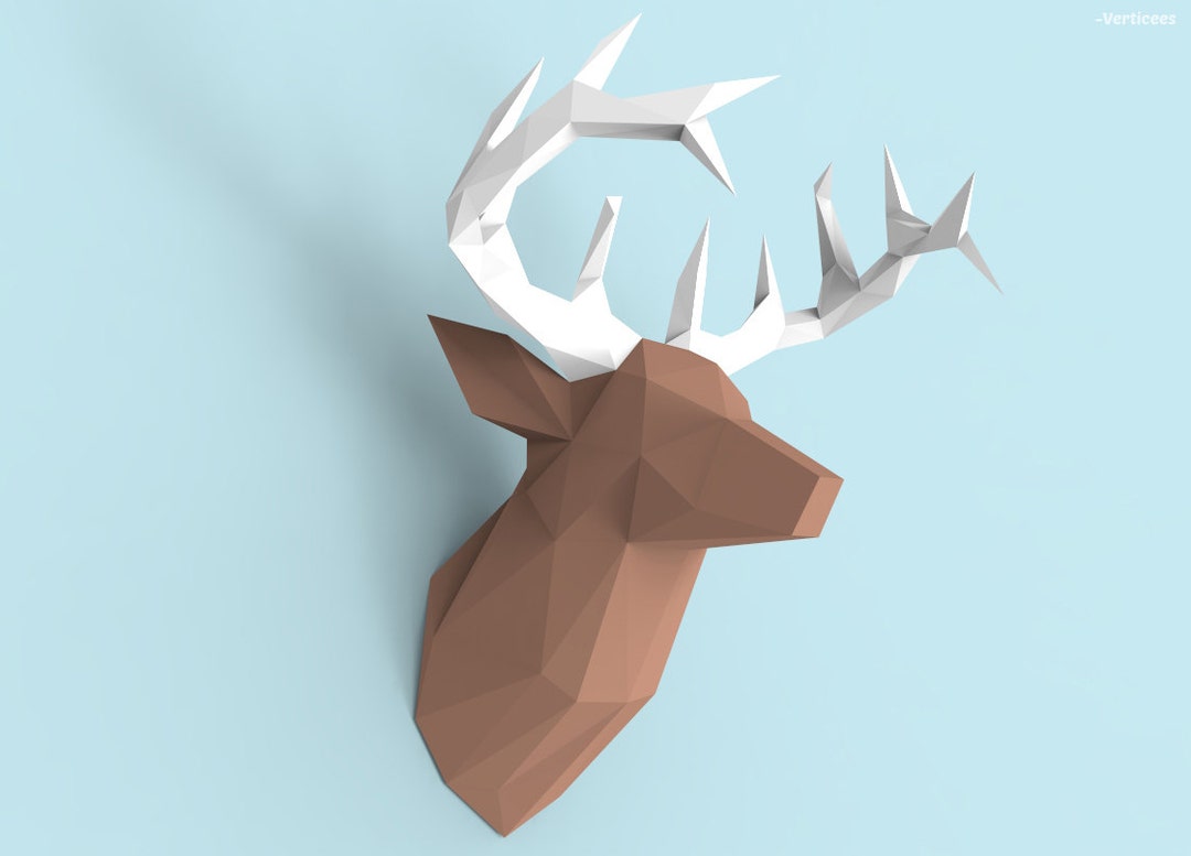 Deer head papercraft pdf pack d paper sculpture template with instructions diy wall decoration animal trophy